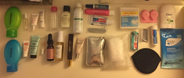 Toiletry items all laid out