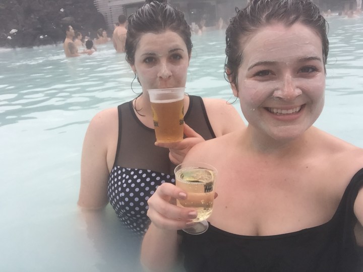 My sister and I on vacation in Iceland at the Blue Lagoon...cheers!
